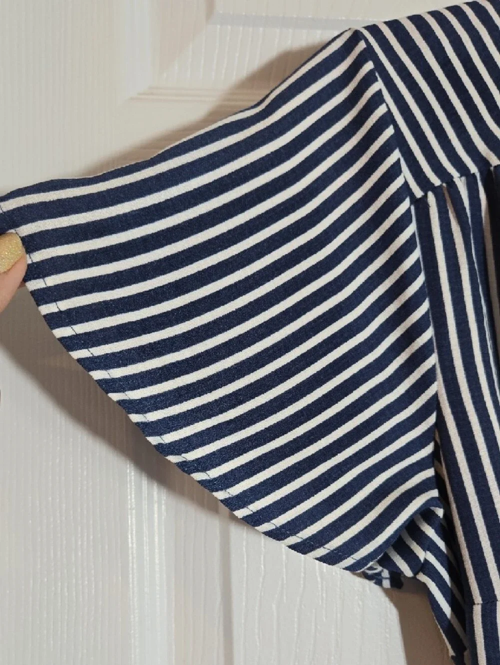 NAIF Navy & White Striped Midi Wrap Dress - Picture 3 of 6